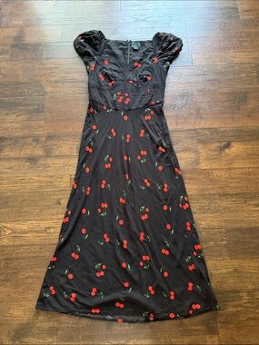 ASOS Black Maxi Dress with Red Cherry Print